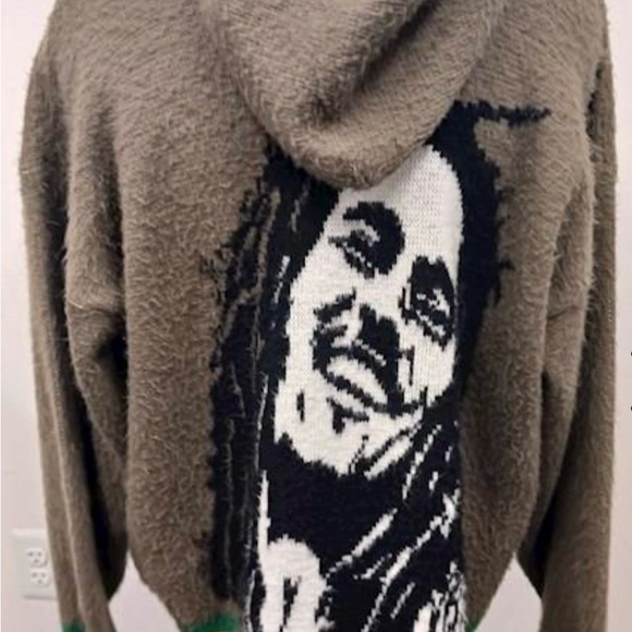 Alpaca Wool Bob Marley full zip hoodie. One Love. Rastafarian colors. - Picture 3 of 9